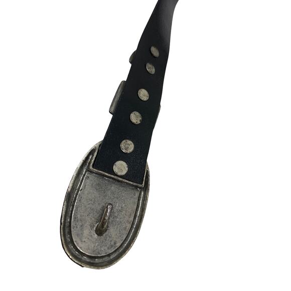 Chico's black leather belt metal tribal buckle size medium - Picture 6 of 8